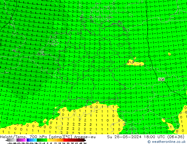 Yükseklik/Sıc. 700 hPa Arpege-eu Paz 26.05.2024 18 UTC