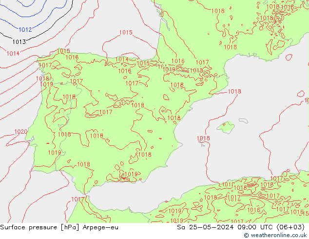 Atmosférický tlak Arpege-eu So 25.05.2024 09 UTC