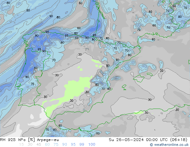 Humidité rel. 925 hPa Arpege-eu dim 26.05.2024 00 UTC