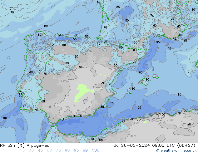 RH 2m Arpege-eu Dom 26.05.2024 09 UTC