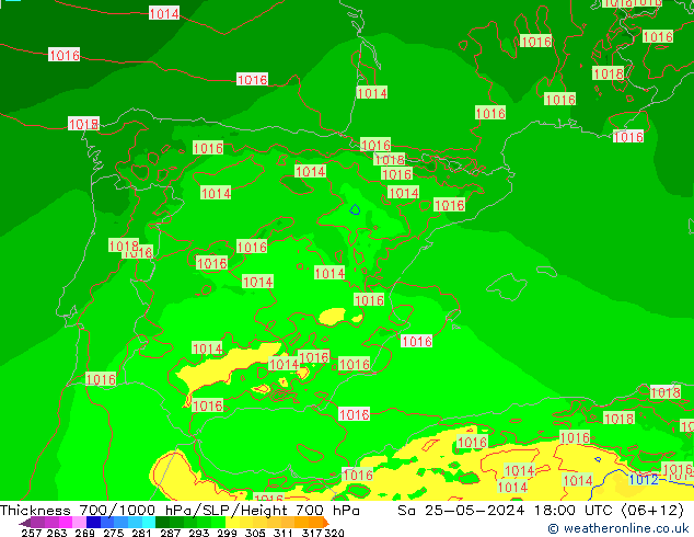 Thck 700-1000 hPa Arpege-eu Sa 25.05.2024 18 UTC