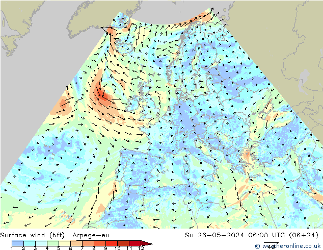  10 m (bft) Arpege-eu  26.05.2024 06 UTC