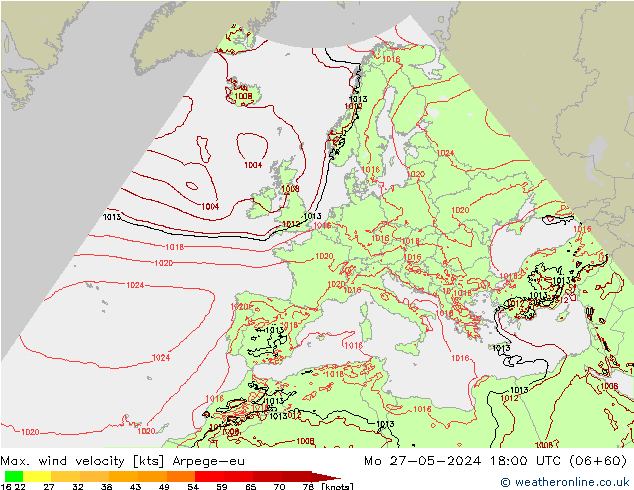 Maks. Rüzgar Hızı Arpege-eu Pzt 27.05.2024 18 UTC