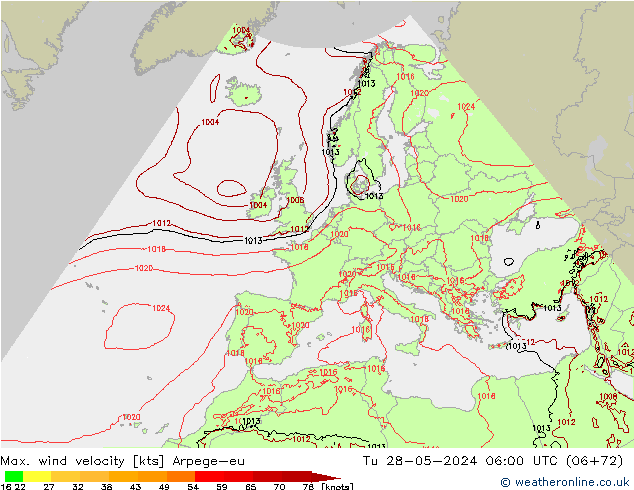 Maks. Rüzgar Hızı Arpege-eu Sa 28.05.2024 06 UTC