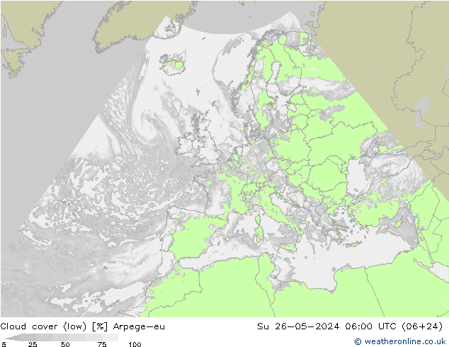 Wolken (tief) Arpege-eu So 26.05.2024 06 UTC