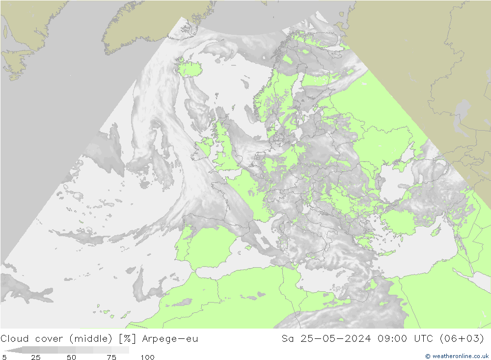 oblačnosti uprostřed Arpege-eu So 25.05.2024 09 UTC