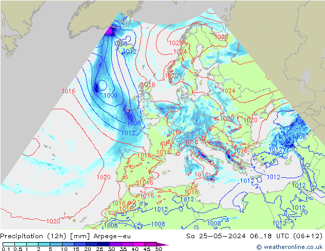 降水量 (12h) Arpege-eu 星期六 25.05.2024 18 UTC