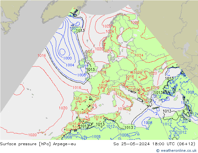 Presión superficial Arpege-eu sáb 25.05.2024 18 UTC