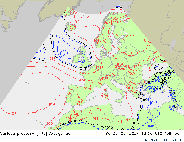 Presión superficial Arpege-eu dom 26.05.2024 12 UTC