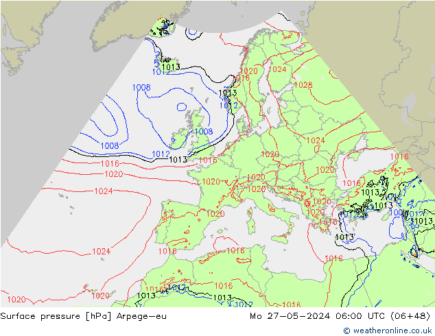 地面气压 Arpege-eu 星期一 27.05.2024 06 UTC