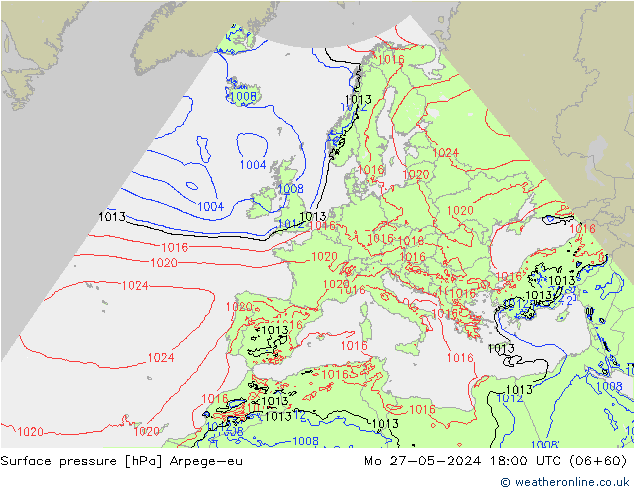 Atmosférický tlak Arpege-eu Po 27.05.2024 18 UTC