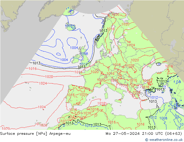 Surface pressure Arpege-eu Mo 27.05.2024 21 UTC