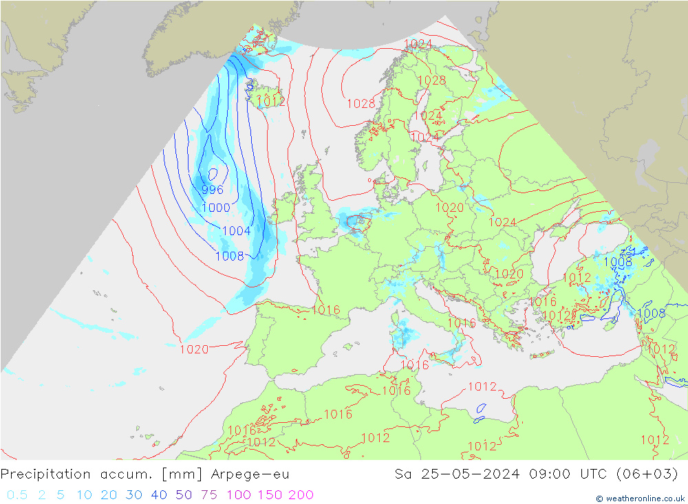 Precipitation accum. Arpege-eu Sa 25.05.2024 09 UTC