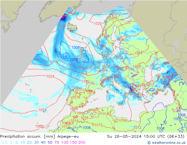 Précipitation accum. Arpege-eu dim 26.05.2024 15 UTC