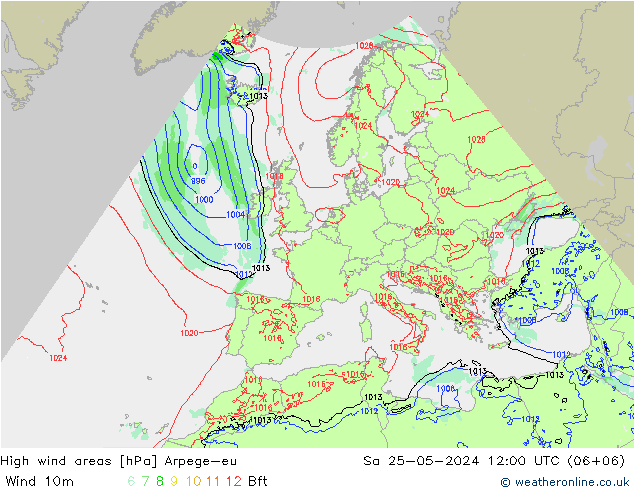 High wind areas Arpege-eu сб 25.05.2024 12 UTC