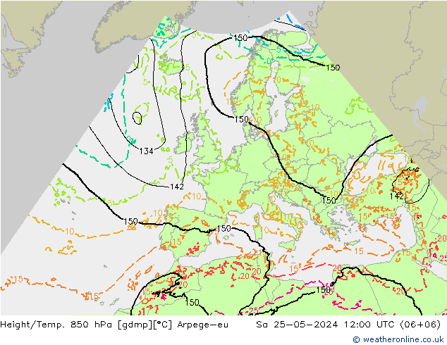 Height/Temp. 850 hPa Arpege-eu 星期六 25.05.2024 12 UTC