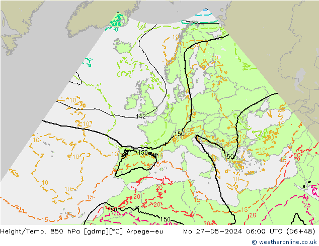 Geop./Temp. 850 hPa Arpege-eu lun 27.05.2024 06 UTC