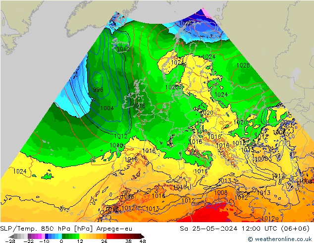 850 hPa Yer Bas./Sıc Arpege-eu Cts 25.05.2024 12 UTC