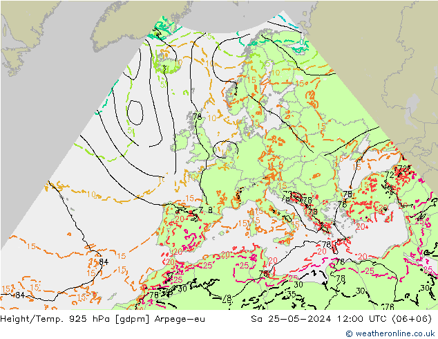 Height/Temp. 925 hPa Arpege-eu Sa 25.05.2024 12 UTC