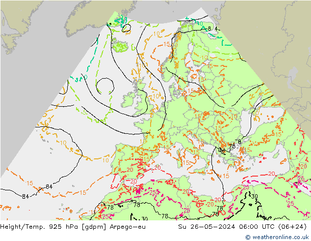 Yükseklik/Sıc. 925 hPa Arpege-eu Paz 26.05.2024 06 UTC