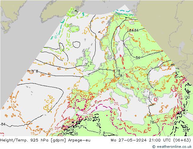 Hoogte/Temp. 925 hPa Arpege-eu ma 27.05.2024 21 UTC