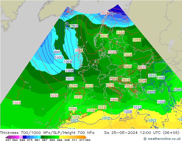 Thck 700-1000 hPa Arpege-eu 星期六 25.05.2024 12 UTC