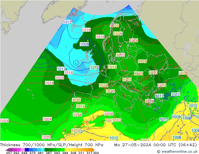 Thck 700-1000 hPa Arpege-eu Seg 27.05.2024 00 UTC