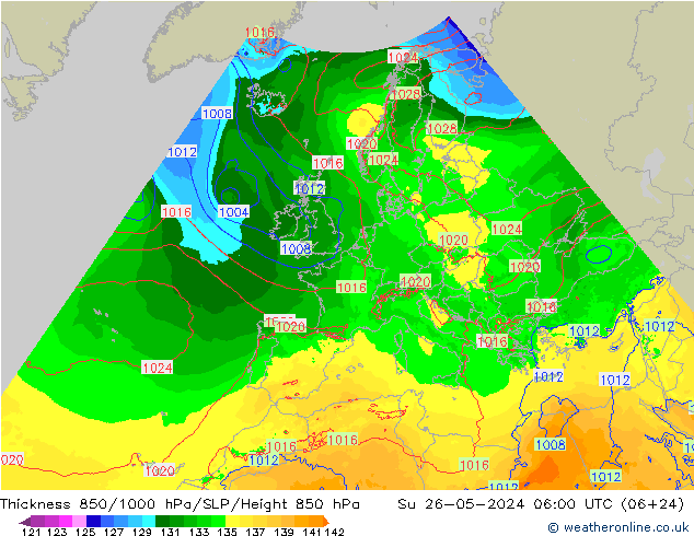 Thck 850-1000 hPa Arpege-eu dim 26.05.2024 06 UTC