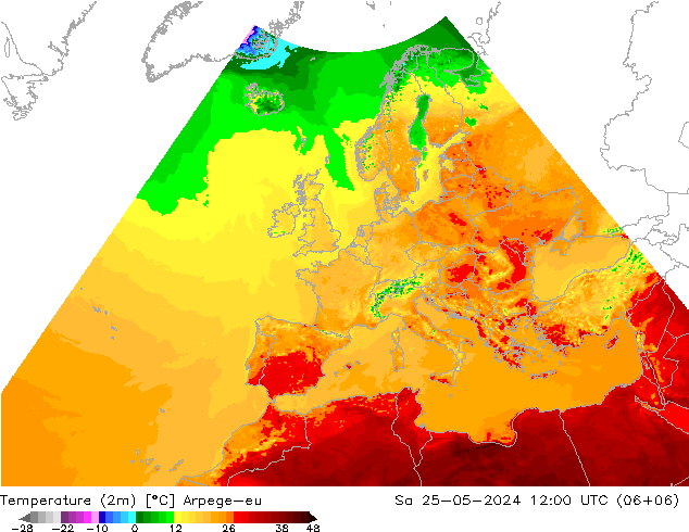 карта температуры Arpege-eu сб 25.05.2024 12 UTC