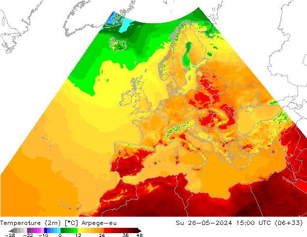 Sıcaklık Haritası (2m) Arpege-eu Paz 26.05.2024 15 UTC