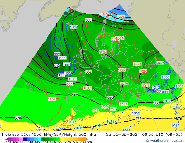 Schichtdicke 500-1000 hPa Arpege-eu Sa 25.05.2024 09 UTC