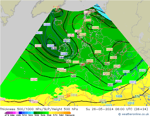 Thck 500-1000hPa Arpege-eu Su 26.05.2024 06 UTC