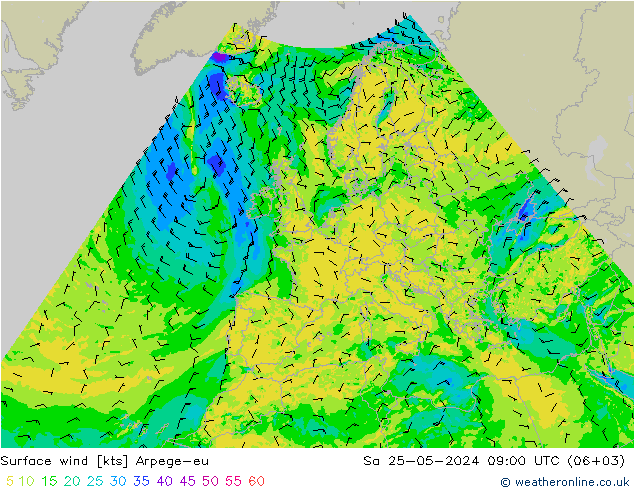 Surface wind Arpege-eu Sa 25.05.2024 09 UTC