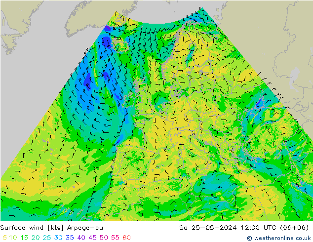 Wind 10 m Arpege-eu za 25.05.2024 12 UTC