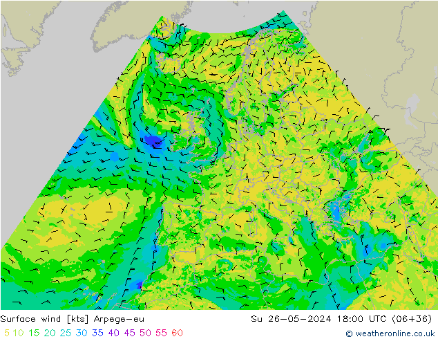 Rüzgar 10 m Arpege-eu Paz 26.05.2024 18 UTC