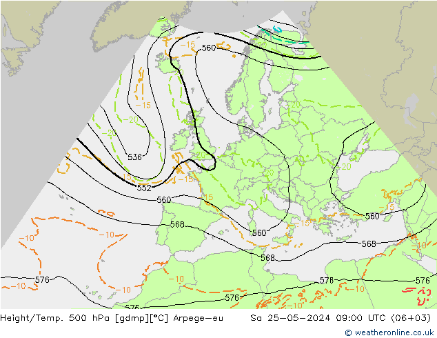 Height/Temp. 500 hPa Arpege-eu Sa 25.05.2024 09 UTC