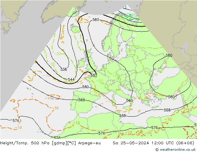 Height/Temp. 500 hPa Arpege-eu Sa 25.05.2024 12 UTC