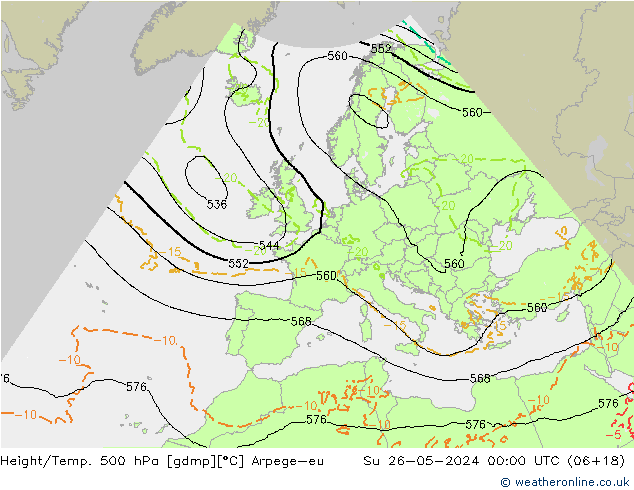 Height/Temp. 500 hPa Arpege-eu Su 26.05.2024 00 UTC