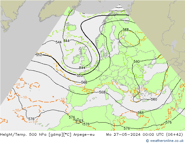 Geop./Temp. 500 hPa Arpege-eu lun 27.05.2024 00 UTC