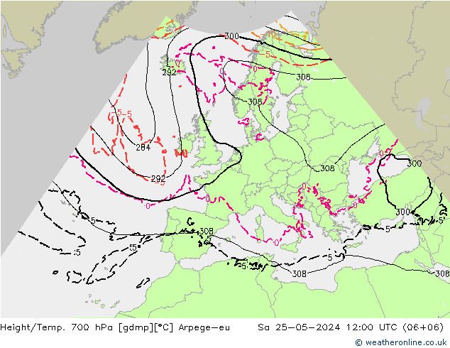 Height/Temp. 700 hPa Arpege-eu  25.05.2024 12 UTC