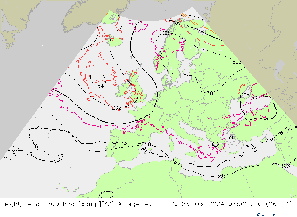 Yükseklik/Sıc. 700 hPa Arpege-eu Paz 26.05.2024 03 UTC