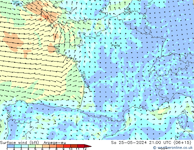 Rüzgar 10 m (bft) Arpege-eu Cts 25.05.2024 21 UTC