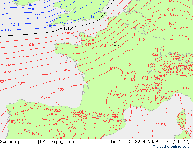 Surface pressure Arpege-eu Tu 28.05.2024 06 UTC