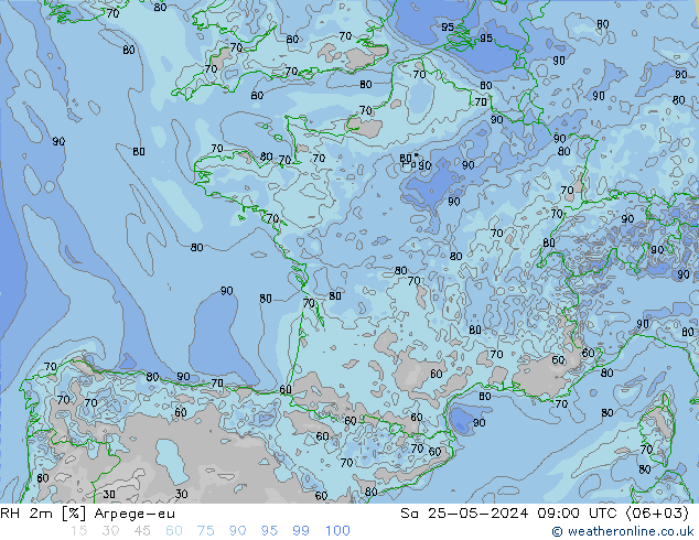 RH 2m Arpege-eu Sa 25.05.2024 09 UTC