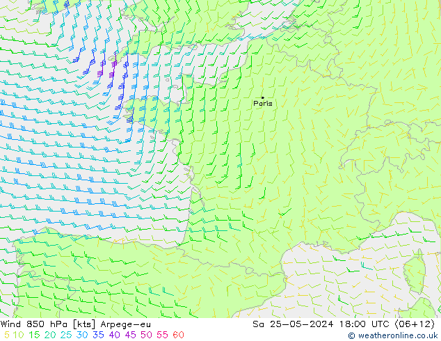 Vent 850 hPa Arpege-eu sam 25.05.2024 18 UTC