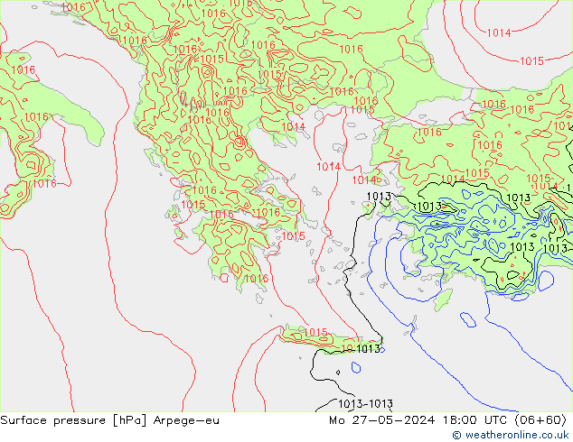 Surface pressure Arpege-eu Mo 27.05.2024 18 UTC