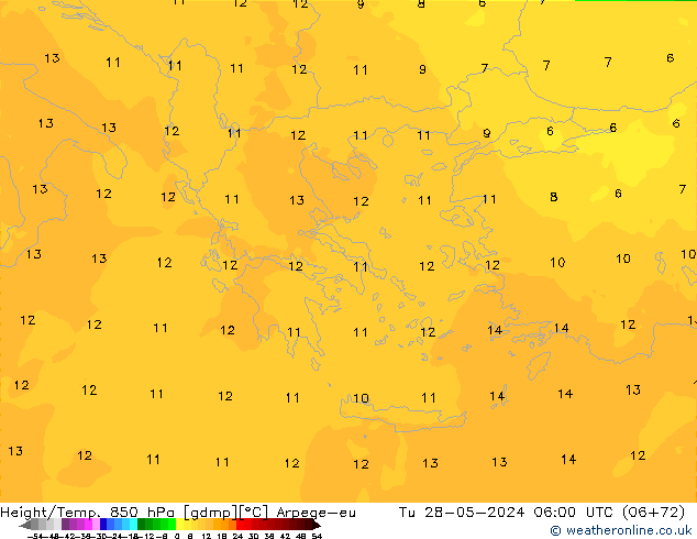 Hoogte/Temp. 850 hPa Arpege-eu di 28.05.2024 06 UTC