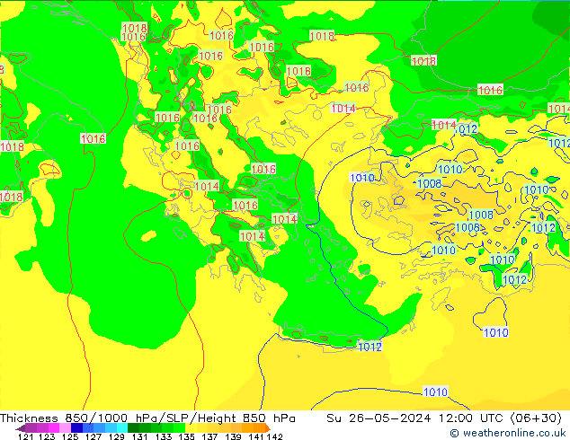 Thck 850-1000 hPa Arpege-eu Su 26.05.2024 12 UTC