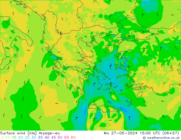 Surface wind Arpege-eu Mo 27.05.2024 15 UTC