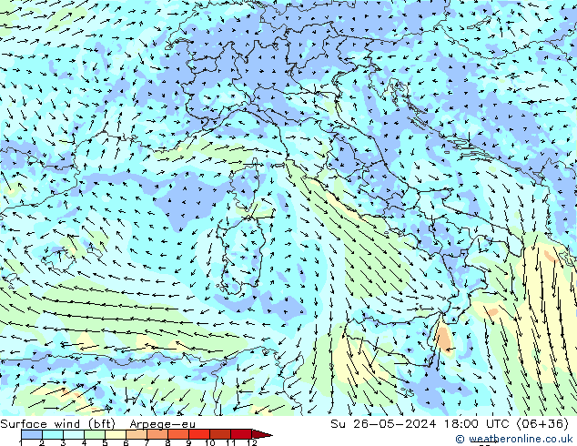 ве�Bе�@ 10 m (bft) Arpege-eu Вс 26.05.2024 18 UTC